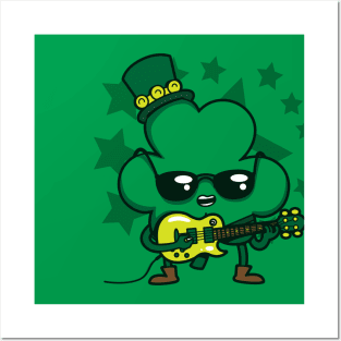 Saint Patrick's Day Cute Kawaii Rocker Guitarist Shamrock Posters and Art